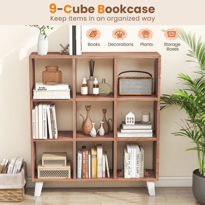 9-Cube Bookcase with 6 Removable Shelves and Raised Support Feet-Brown