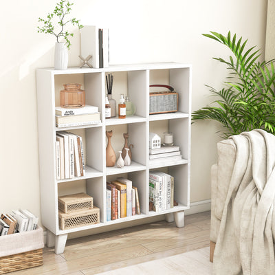 9-Cube Bookcase with 6 Removable Shelves and Raised Support Feet-White