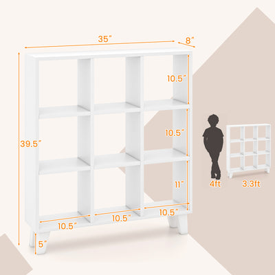 9-Cube Bookcase with 6 Removable Shelves and Raised Support Feet-White