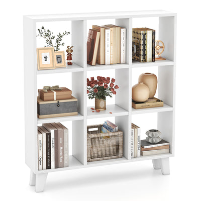 9-Cube Bookcase with 6 Removable Shelves and Raised Support Feet-White