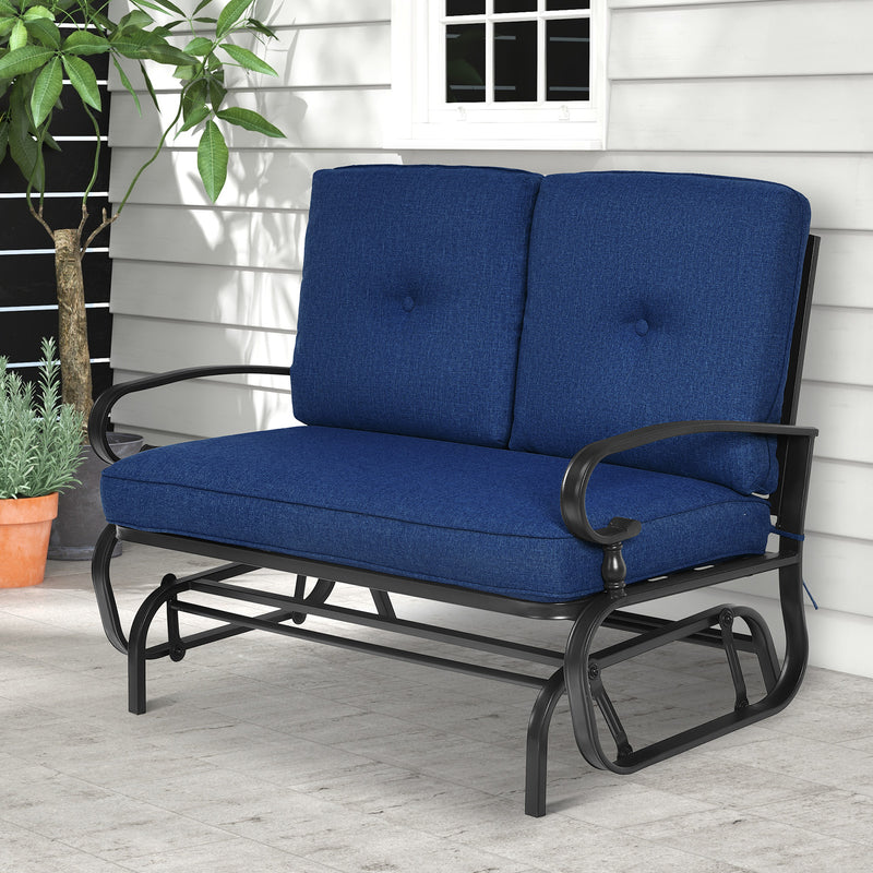 2 Seats Outdoor Swing Glider Chair with Comfortable Cushions-Navy