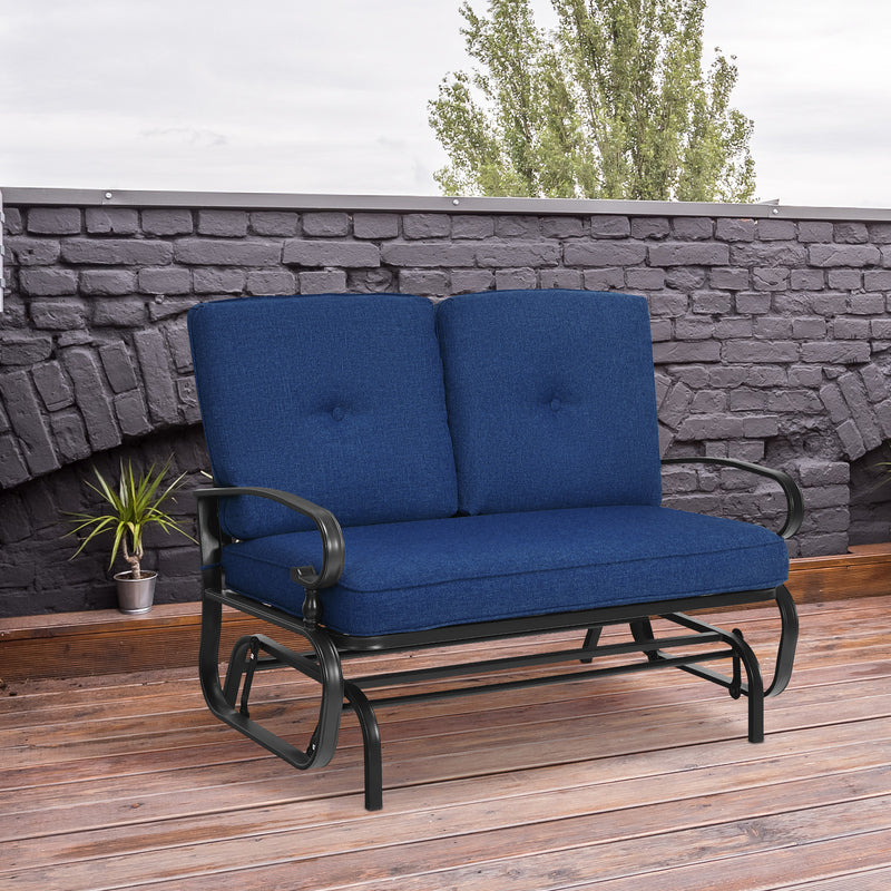 2 Seats Outdoor Swing Glider Chair with Comfortable Cushions-Navy