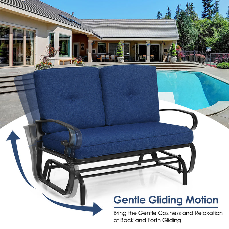 2 Seats Outdoor Swing Glider Chair with Comfortable Cushions-Navy