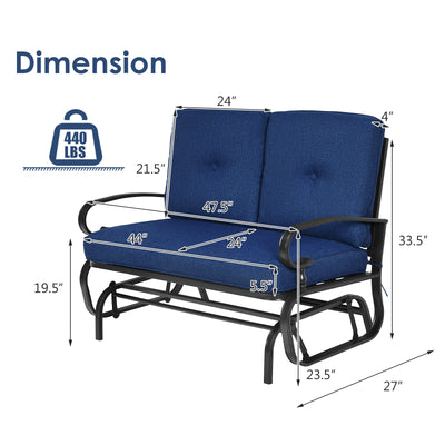 2 Seats Outdoor Swing Glider Chair with Comfortable Cushions-Navy