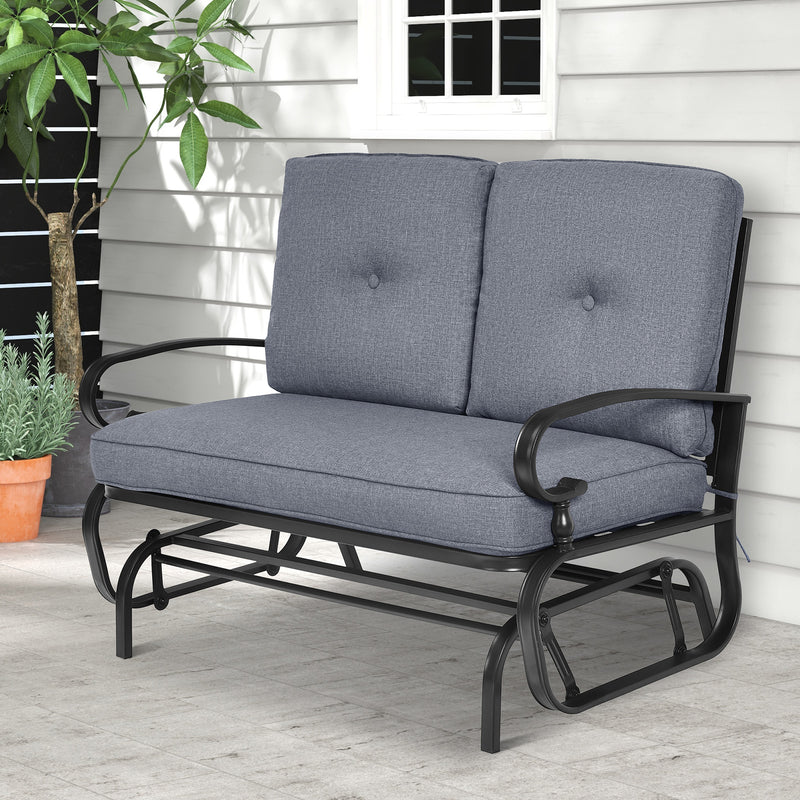 2 Seats Outdoor Swing Glider Chair with Removable Cushions-Gray