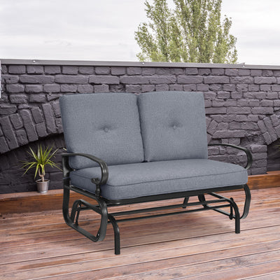 2 Seats Outdoor Swing Glider Chair with Removable Cushions-Gray