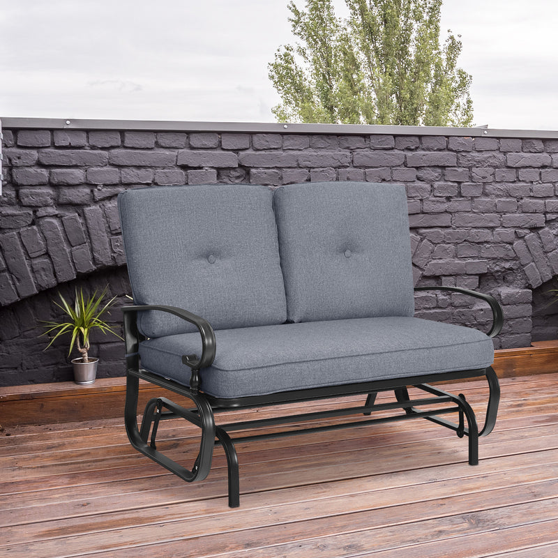 2 Seats Outdoor Swing Glider Chair with Removable Cushions-Gray