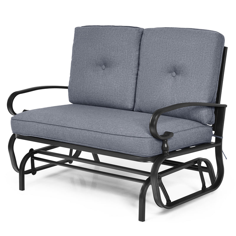 2 Seats Outdoor Swing Glider Chair with Removable Cushions-Gray