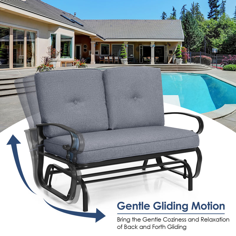 2 Seats Outdoor Swing Glider Chair with Removable Cushions-Gray