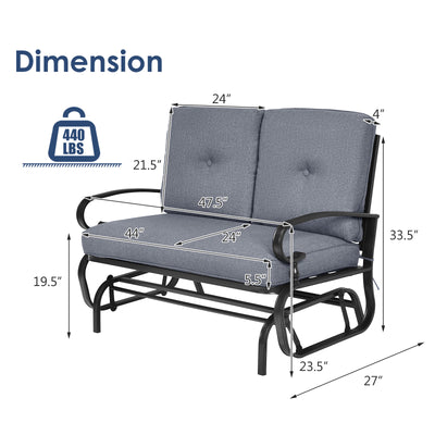 2 Seats Outdoor Swing Glider Chair with Removable Cushions-Gray