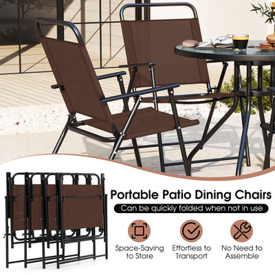 6 Pieces Patio Dining Set Folding Chairs Glass Table Tilt Umbrella for Garden-Coffee