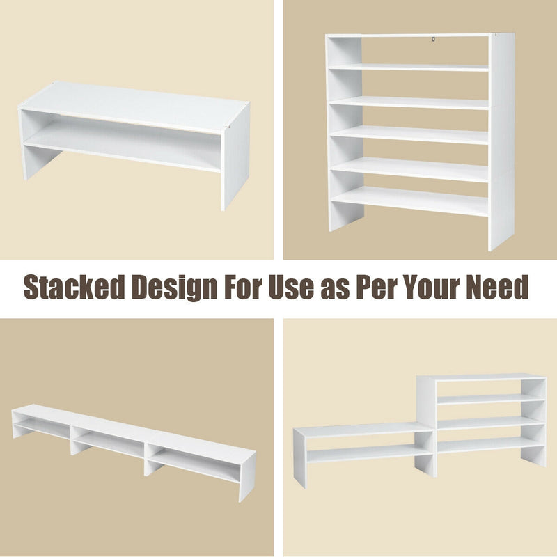 3 Pieces 31-Inch Stackable Multi-Shape Shoe Rack-White