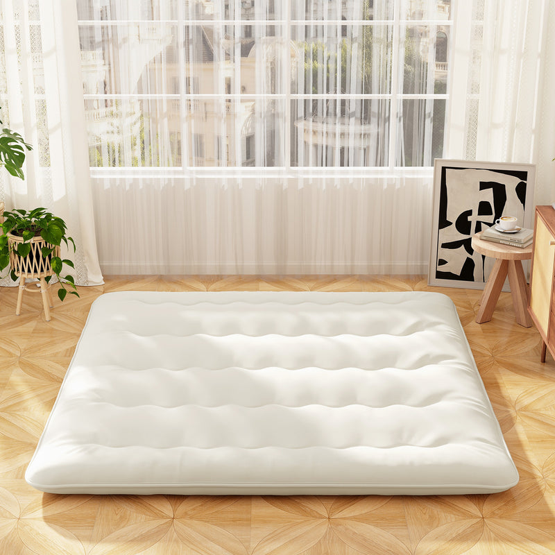 Queen/King/Twin/Full Futon Mattress Floor Sleeping Pad with Washable Cover Beige-King Size