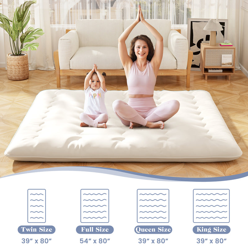 Queen/King/Twin/Full Futon Mattress Floor Sleeping Pad with Washable Cover Beige-King Size