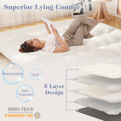 Queen/King/Twin/Full Futon Mattress Floor Sleeping Pad with Washable Cover Beige-King Size