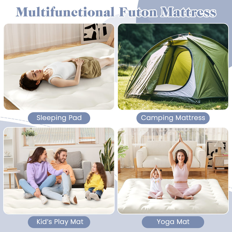 Queen/King/Twin/Full Futon Mattress Floor Sleeping Pad with Washable Cover Beige-King Size