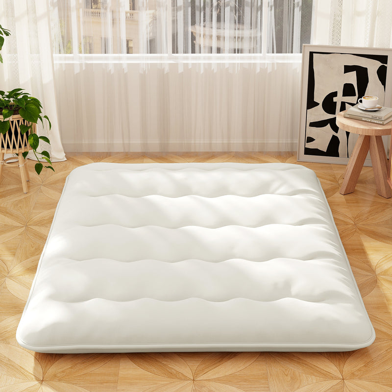 Queen/King/Twin/Full Futon Mattress Floor Sleeping Pad with Washable Cover Beige-Queen Size