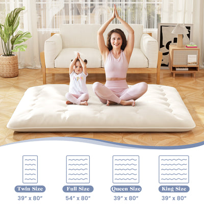 Queen/King/Twin/Full Futon Mattress Floor Sleeping Pad with Washable Cover Beige-Queen Size