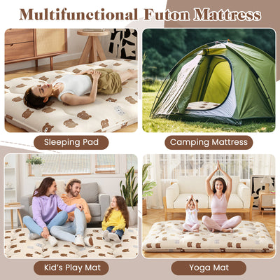 Foldable Futon Mattress with Washable Cover and Carry Bag for Camping-Full Size