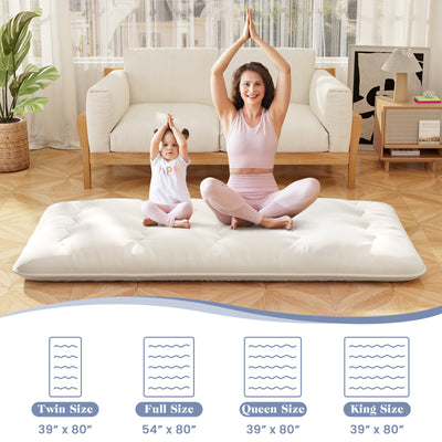 Queen/King/Twin/Full Futon Mattress Floor Sleeping Pad with Washable Cover Beige-Twin Size