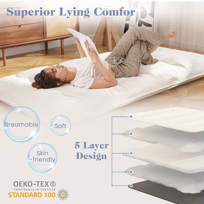 Queen/King/Twin/Full Futon Mattress Floor Sleeping Pad with Washable Cover Beige-Twin Size