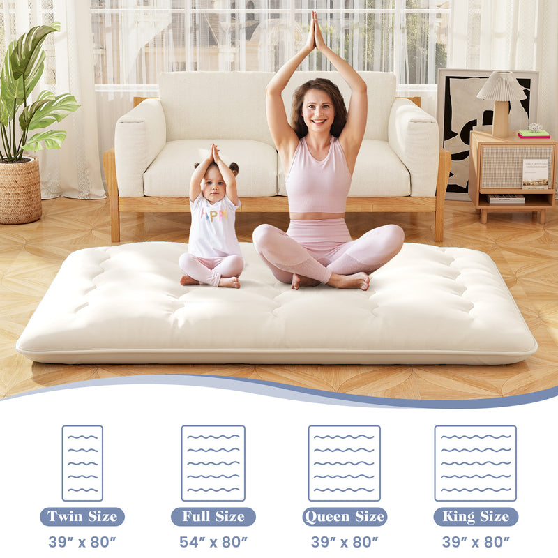 Queen/King/Twin/Full Futon Mattress Floor Sleeping Pad with Washable Cover Beige-Full Size