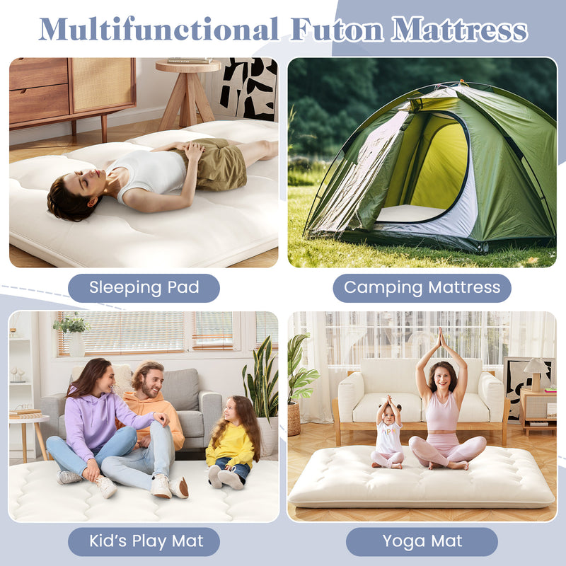 Queen/King/Twin/Full Futon Mattress Floor Sleeping Pad with Washable Cover Beige-Full Size