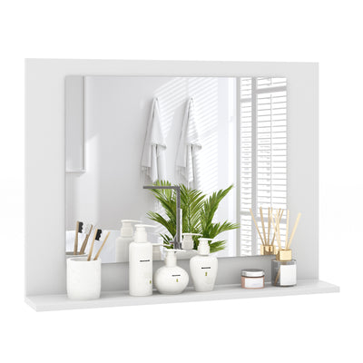 Rectangle Bathroom Mirror with Shelf 23.5 x 17.5 Inch and Wood Frame-White