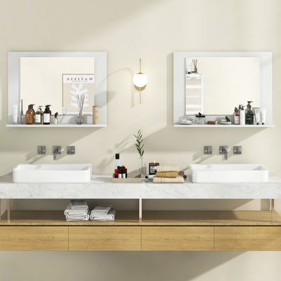 Rectangle Bathroom Mirror with Shelf 23.5 x 17.5 Inch and Wood Frame-White