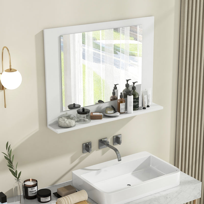 Rectangle Bathroom Mirror with Shelf 23.5 x 17.5 Inch and Wood Frame-White