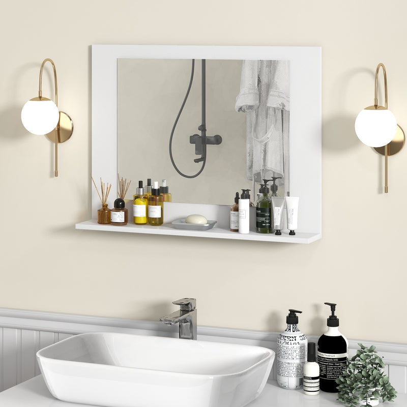 Rectangle Bathroom Mirror with Shelf 23.5 x 17.5 Inch and Wood Frame-White