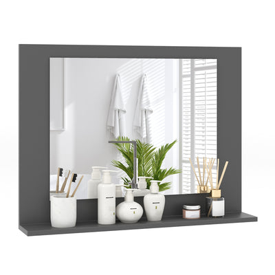 Rectangle Bathroom Mirror with Shelf 23.5 x 17.5 Inch and Wood Frame-Gray