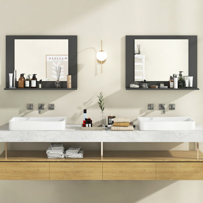 Rectangle Bathroom Mirror with Shelf 23.5 x 17.5 Inch and Wood Frame-Gray