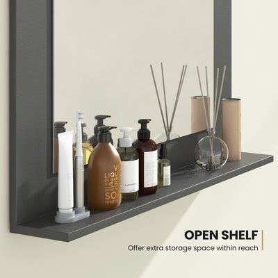 Rectangle Bathroom Mirror with Shelf 23.5 x 17.5 Inch and Wood Frame-Gray