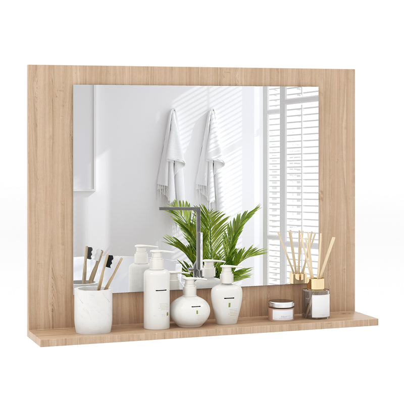 Rectangle Bathroom Mirror with Shelf 23.5 x 17.5 Inch and Wood Frame-Brown