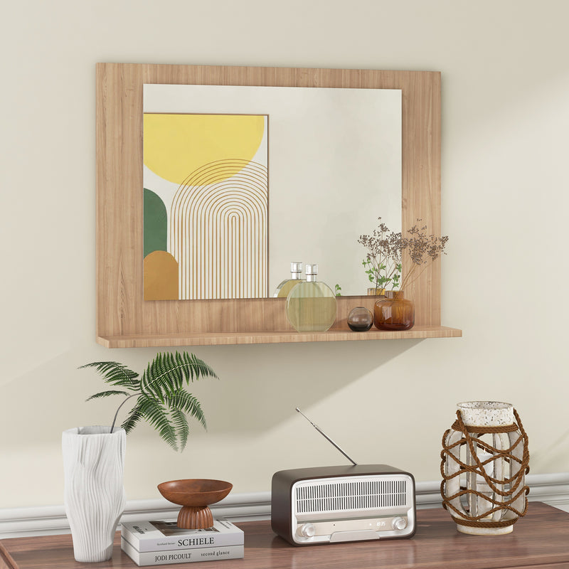 Rectangle Bathroom Mirror with Shelf 23.5 x 17.5 Inch and Wood Frame-Brown