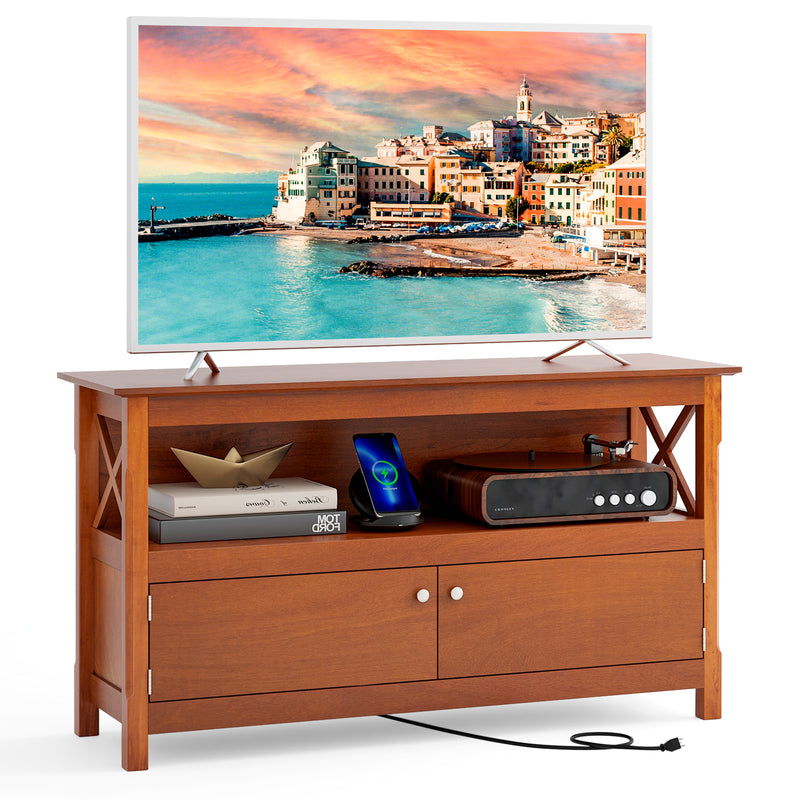 TV Stand Entertainment Center with Charging Station for TVs up to 50 Inch-Brown