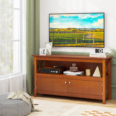 TV Stand Entertainment Center with Charging Station for TVs up to 50 Inch-Brown