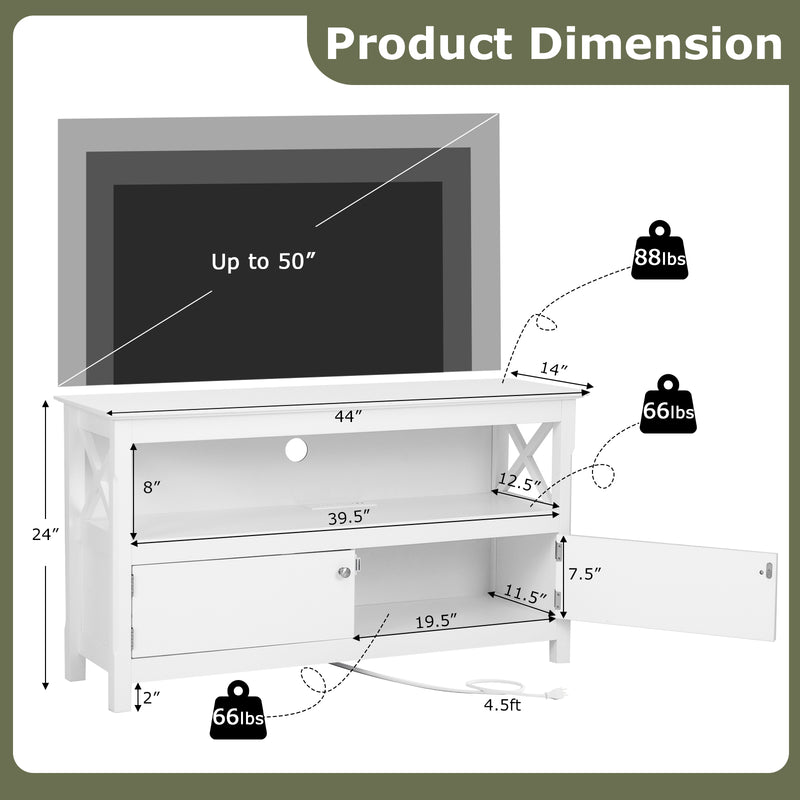 TV Stand Entertainment Center with Charging Station for TVs up to 50 Inch-White