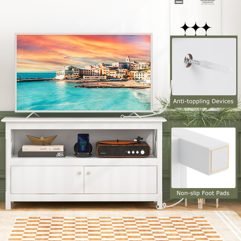 TV Stand Entertainment Center with Charging Station for TVs up to 50 Inch-White