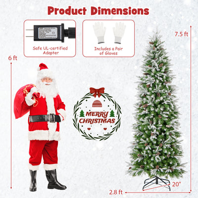 6/7.5/9 Feet Pre-Lit Artificial Christmas Tree Snow Flocked Hinged-7.5 Feet