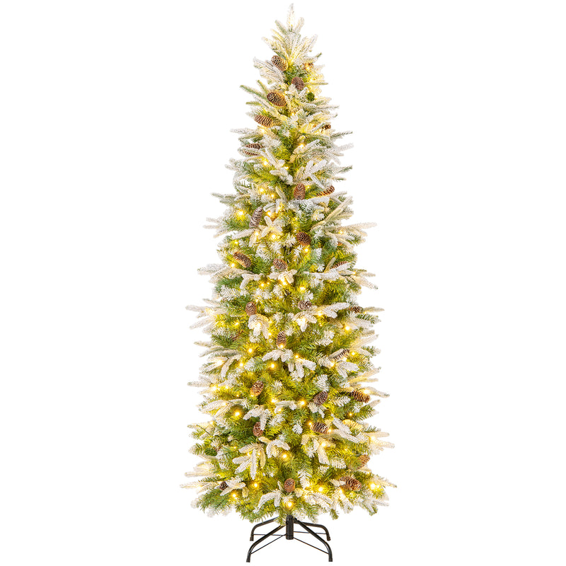 6/7.5/9 Feet Pre-Lit Artificial Christmas Tree Snow Flocked Hinged-6 ft