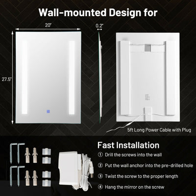 27.5-Inch LED Bathroom Makeup Wall-mounted Mirror