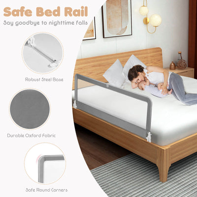 59 Inch Extra Long Folding Breathable Baby Children Toddlers Bed Rail Guard with Safety Strap-Gray