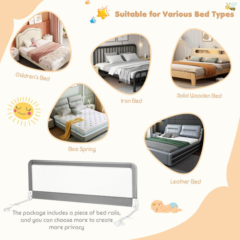 59 Inch Extra Long Folding Breathable Baby Children Toddlers Bed Rail Guard with Safety Strap-Gray