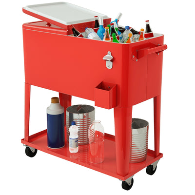 80 Quart Outdoor Patio Rolling Steel Construction Cooler