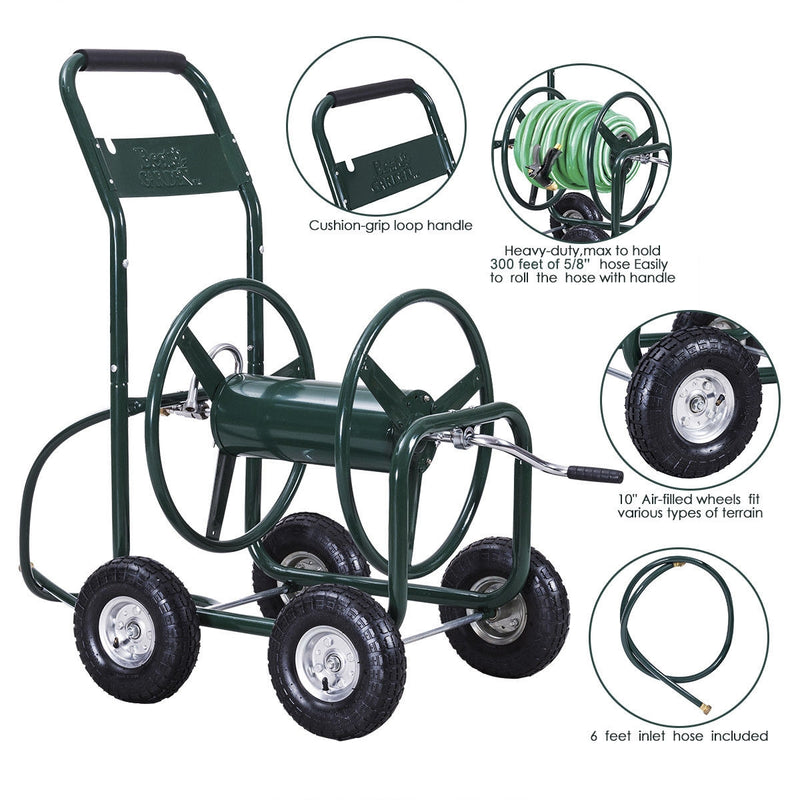 300 Feet Garden Yard Water Planting Hose Reel Cart