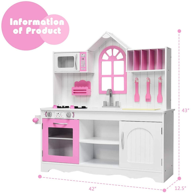 Wood Toy Kitchen Kids Cooking Pretend Play Set