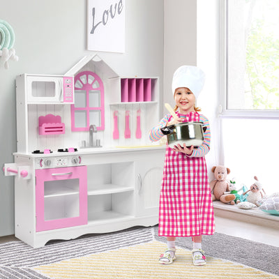 Wood Toy Kitchen Kids Cooking Pretend Play Set