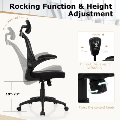 Ergonomic Mesh Office Chair with Adjustable Height for Home Office-Black